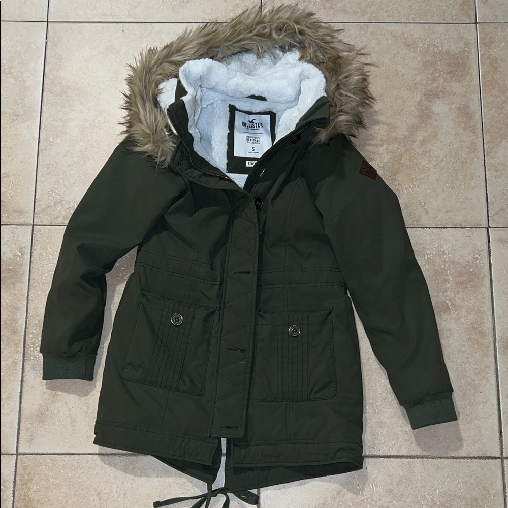 Hollister Olive Parka with Faux Fur Trim